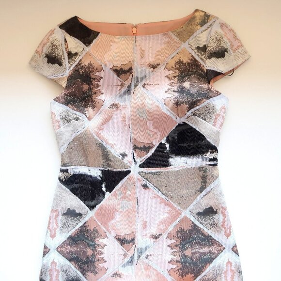 Vince Camuto Pink, Metallic & Black Cap Sleeve Jacquard Fit & Flare Mini Dress 2 - Picture 6 of 8